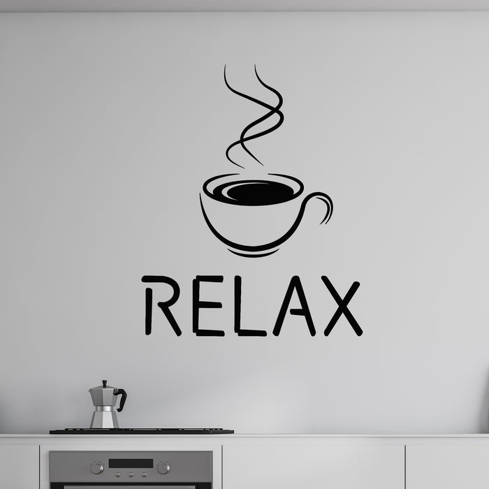 Vinyl Wall Decal Relax Caffe Coffee Cup Hot Steam Coffee House Stickers Mural (g9893)