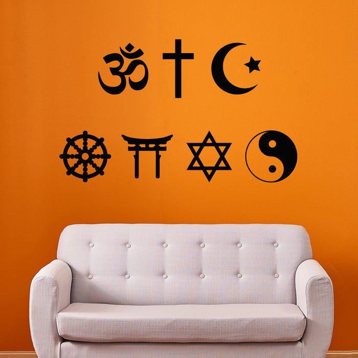 Vinyl Wall Decal Religious Symbols Hindu Christian Muslim Decor Stickers Mural (g8922)