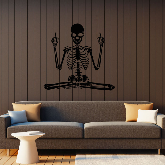 Vinyl Wall Decal Middle Finger Death Sitting Skeleton Scary Stickers Mural (g8758)