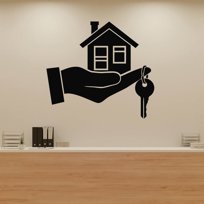 Vinyl Wall Decal Hand Holding House Keys Real Estate Office Stickers Mural (g9547)