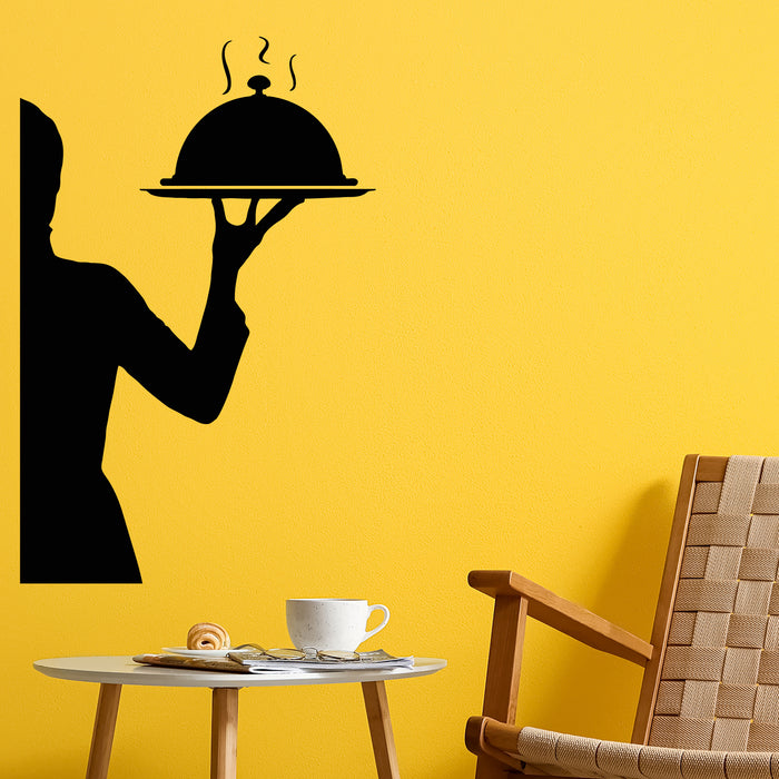Vinyl Wall Decal Waiter Silhouette Denise's Delicious Restaurant Stickers Mural (g9969)