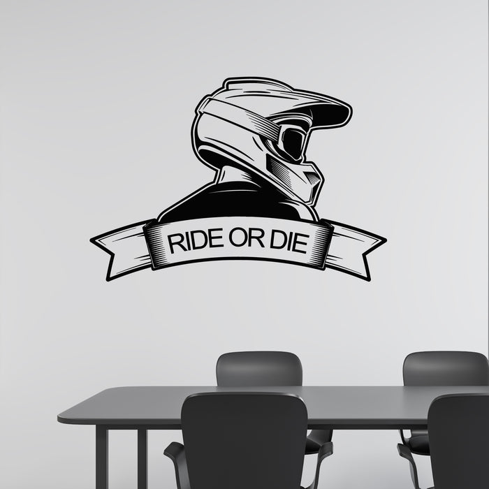 Vinyl Wall Decal Extreme Motocross Phrase Ride Or Die Biker Helmet Stickers Mural (g9091)