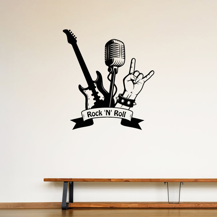 Vinyl Wall Decal Rock'n'roll Guitar Microphone Musical Stickers Unique Gift (ig4471)