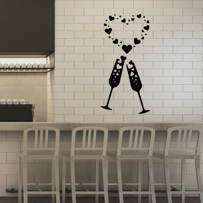 Vinyl Wall Decal Drinks Alcohol Toast Heart Symbol Romance Champagne Glasses Stickers Mural (g8483)