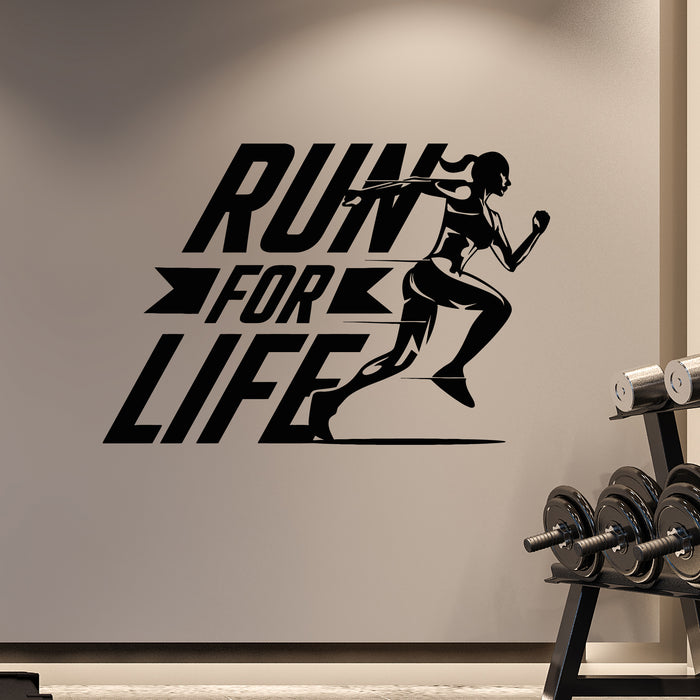 Vinyl Wall Decal Girl Running Fast Run For Life Treadmill Sport Stickers Mural (g9404)