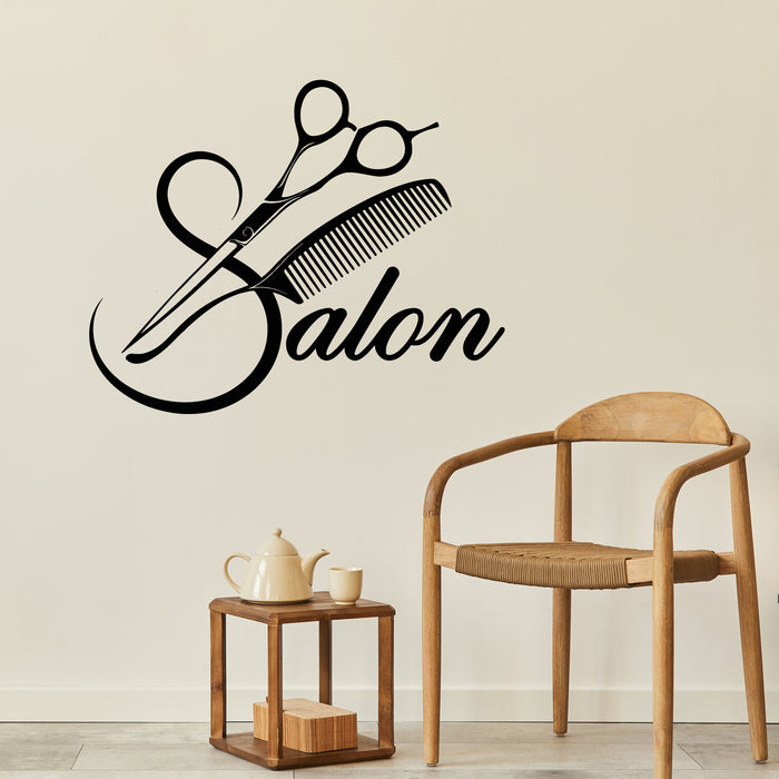 Vinyl Wall Decal Beauty Hair Salon Lettering Scissors Comb Fashion Stickers Mural (g8815)