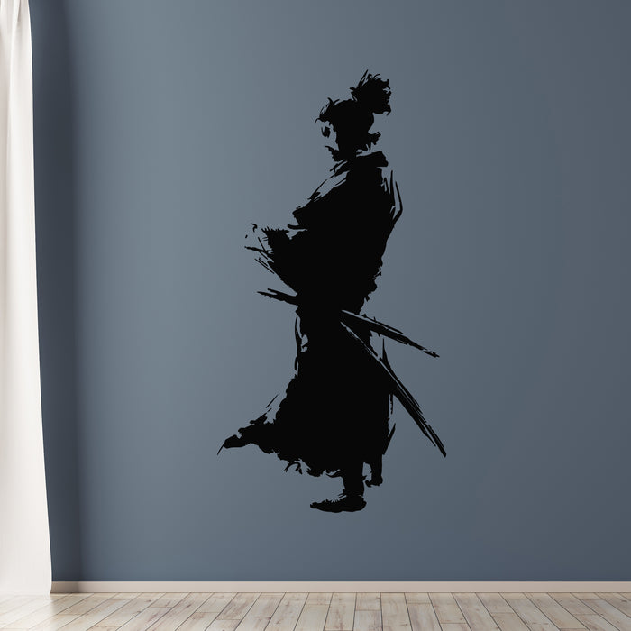 Vinyl Wall Decal Sketch Samurai With Sword Japanese Warrior Stickers Mural (g9818)