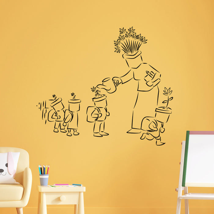 Vinyl Wall Decal Sketch Drawing Plant Watering Sprouts School Stickers Mural (g9906)