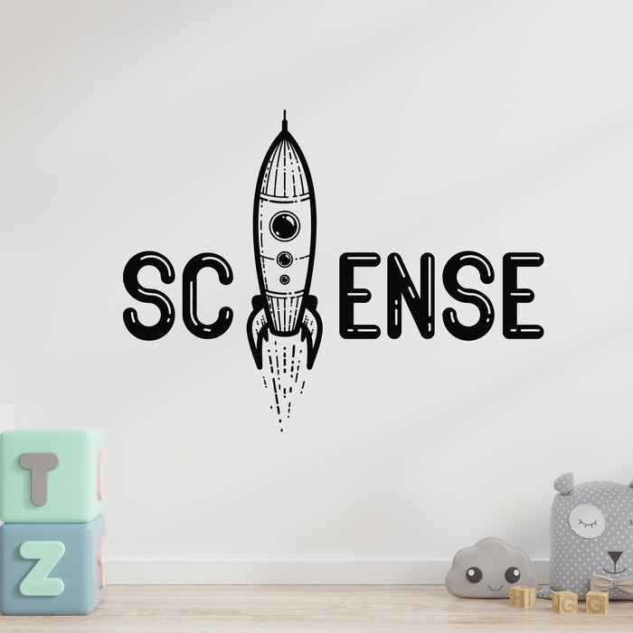 Vinyl Wall Decal Science Word With Rocketship Kids Nursery Decor Stickers Mural (g9459)