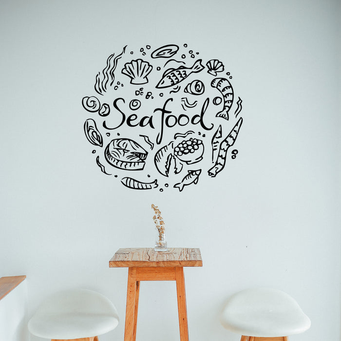 Vinyl Wall Decal Seafood Restaurant Ocean Sea Fish Seashell Stickers Mural (g9236)