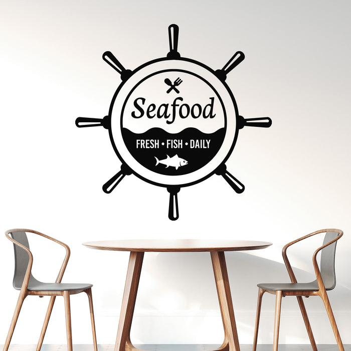 Vinyl Wall Decal Fresh Seafood Restaurant Shrimps Sea Wheel Stickers Mural (g9973)