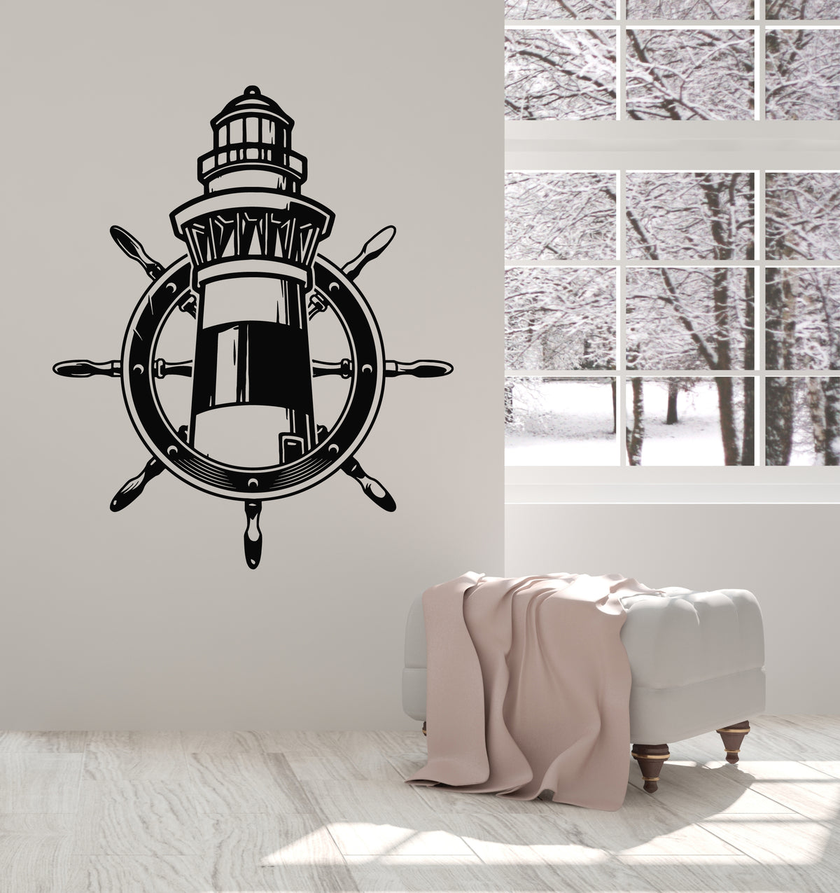 Vinyl Wall Decal Ship Wheel Nautical Marine Logo Lighthouse Stickers M ...