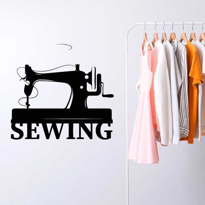 Vinyl Wall Decal Sewing Machine Logo Tailoring To Order Tailor Salon Stickers Mural (L120)