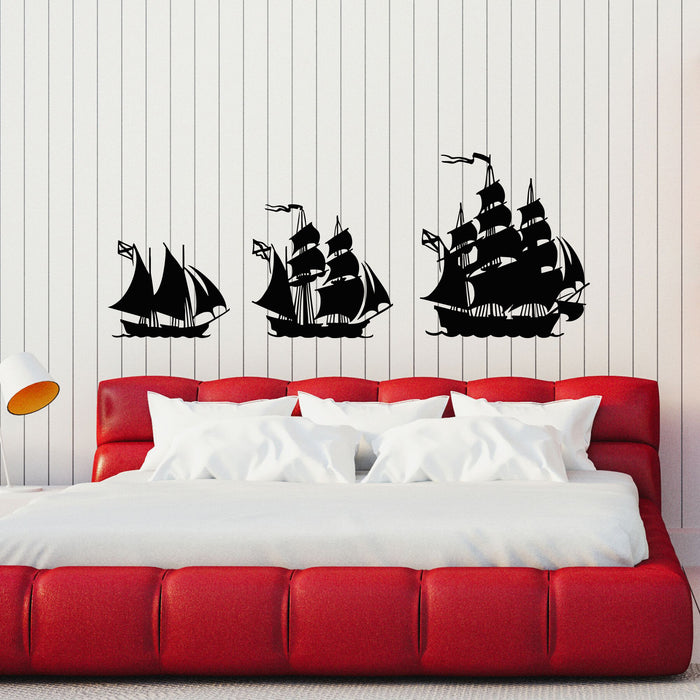 Vinyl Wall Decal Silhouette Sail Sea Ships Ocean Marine Art Stickers Mural (g8516)