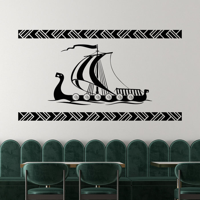 Vinyl Wall Decal Viking Ship Drakkar Ornament Sail Sailing Nautical Warriors Stickers Mural (g8858)
