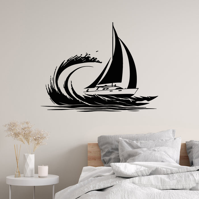 Vinyl Wall Decal Sailboat On The Waves Sea Ocean Decor Water Stickers Mural (g9704)
