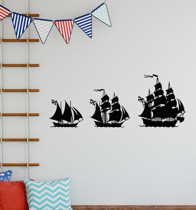 Vinyl Wall Decal Silhouette Sail Sea Ships Ocean Marine Art Stickers Mural (g8516)