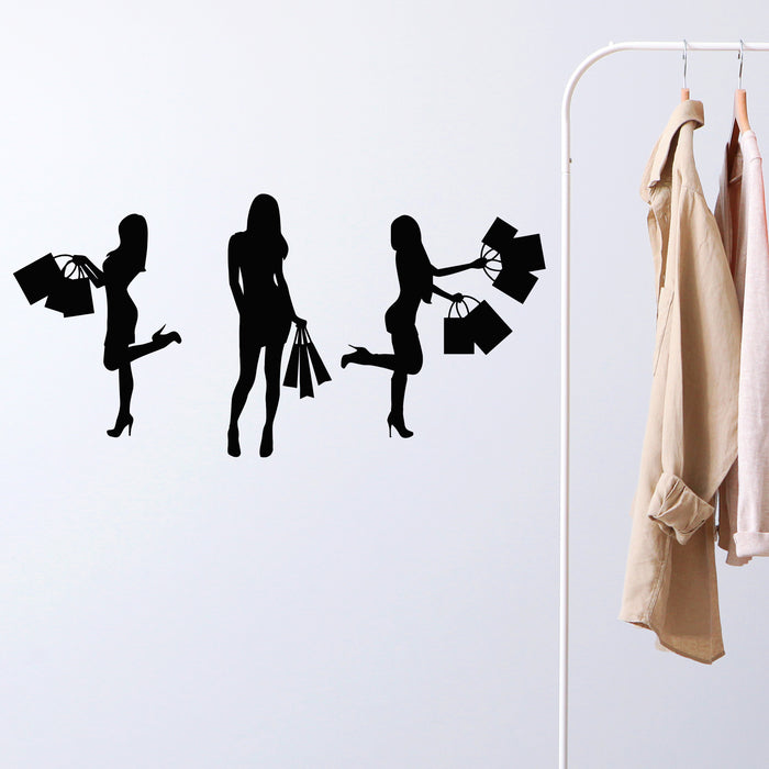 Vinyl Wall Decal Shopping Women Girl Silhouette Fashion Shop Stickers Unique Gift (ig4856)