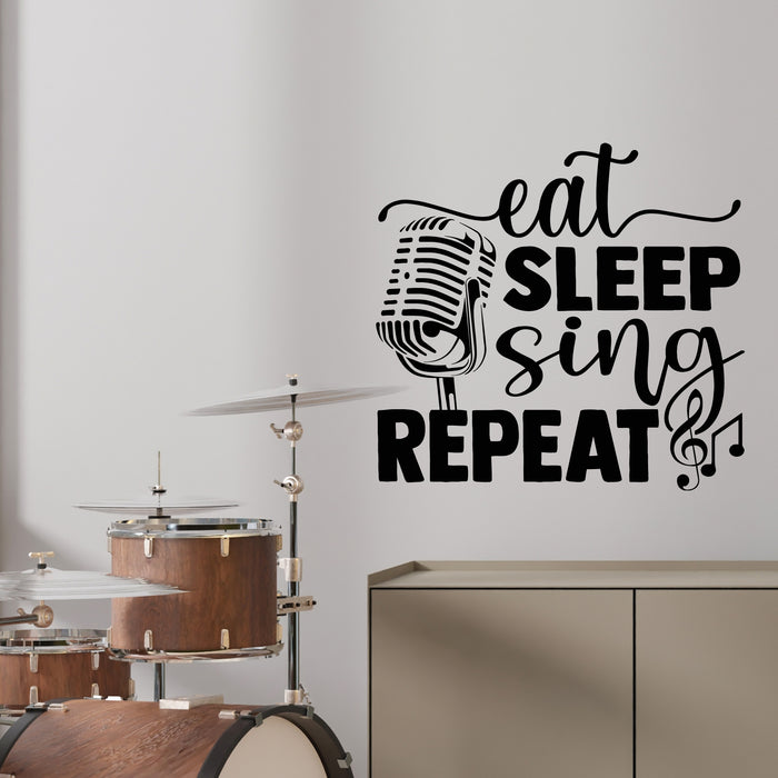 Vinyl Wall Decal Eat Sleep Sing Repeat Microphone Music Love Stickers Mural (g9932)