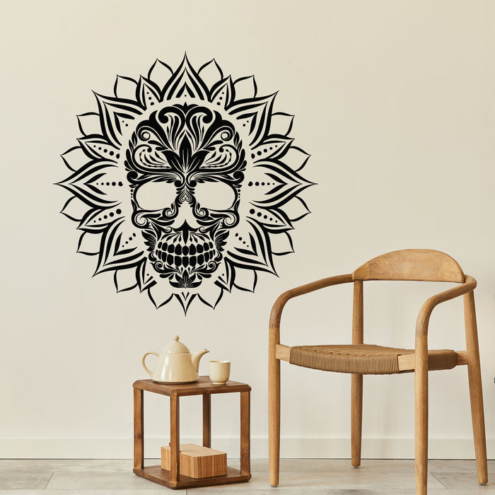Vinyl Wall Decal Floral Art Mexican Skull Of The Sun Flower Stickers Mural (g9130)