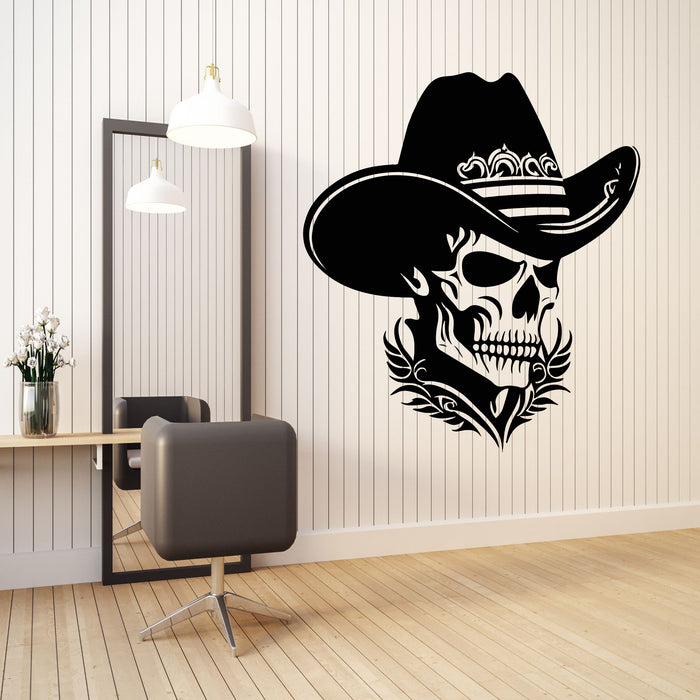 Vinyl Wall Decal Western Movie Skull In Cowboy Hat Wild West Stickers Mural (g8694)