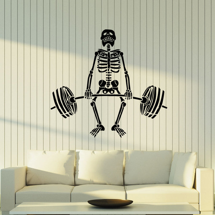 Vinyl Wall Decal Scary Gym Skeleton Barbell Iron Sport Decor Stickers Mural (g8699)