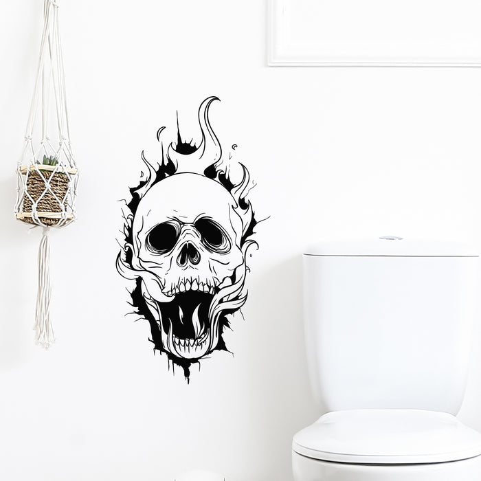 Vinyl Wall Decal Skull With Flames Fire Skeleton Decor Scary Stickers Mural (g9374)