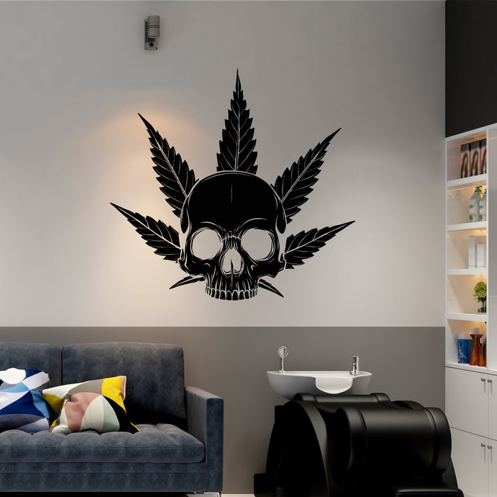 Vinyl Wall Decal Skull Marijuana Leaf Cannabis Weed Smoking Stickers Mural (g9397)