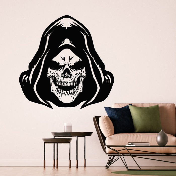 Vinyl Wall Decal Skull Head Hooded Skeleton Scary Grin Decor Stickers Mural (g9465)