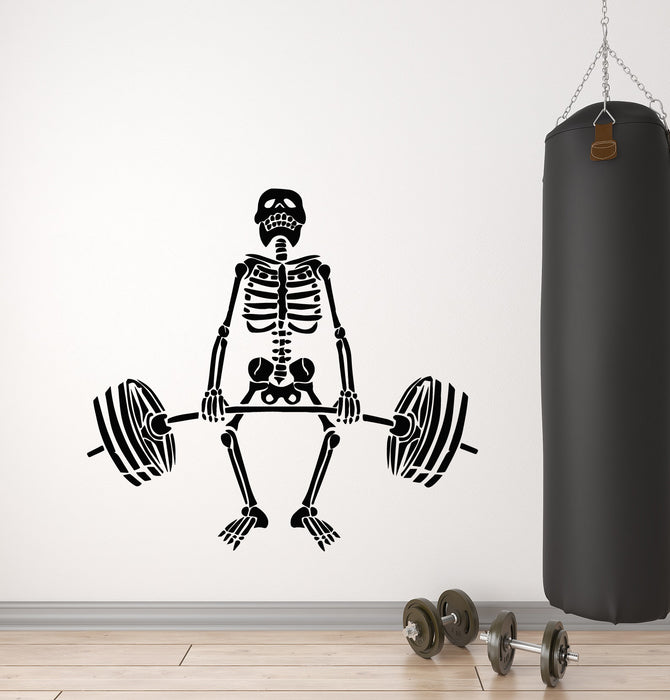Vinyl Wall Decal Scary Gym Skeleton Barbell Iron Sport Decor Stickers Mural (g8699)