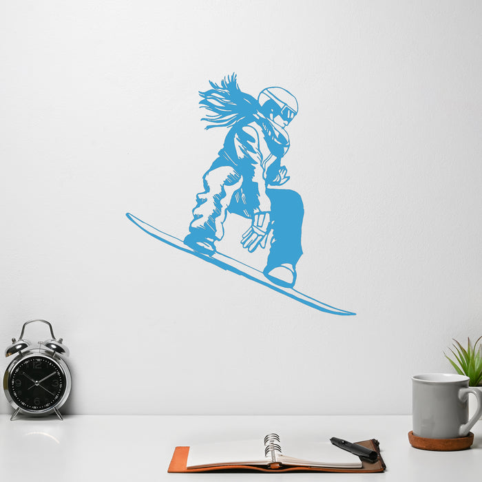 Vinyl Wall Decal Snowboarder Girl Snowboard Extreme Sport Stickers Unique Gift (1079ig)