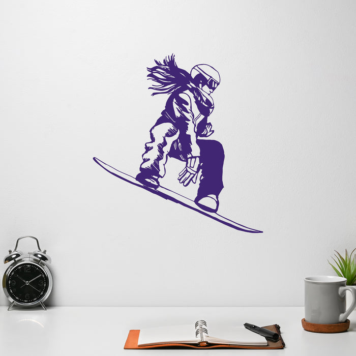 Vinyl Wall Decal Snowboarder Girl Snowboard Extreme Sport Stickers Unique Gift (1079ig)