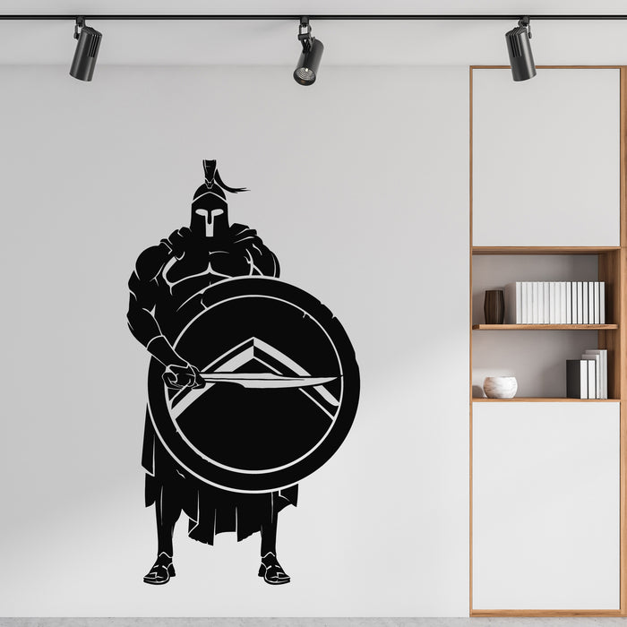 Vinyl Wall Decal Spartan Warrior Gladiator Shield And Sword Stickers Mural (g9508)