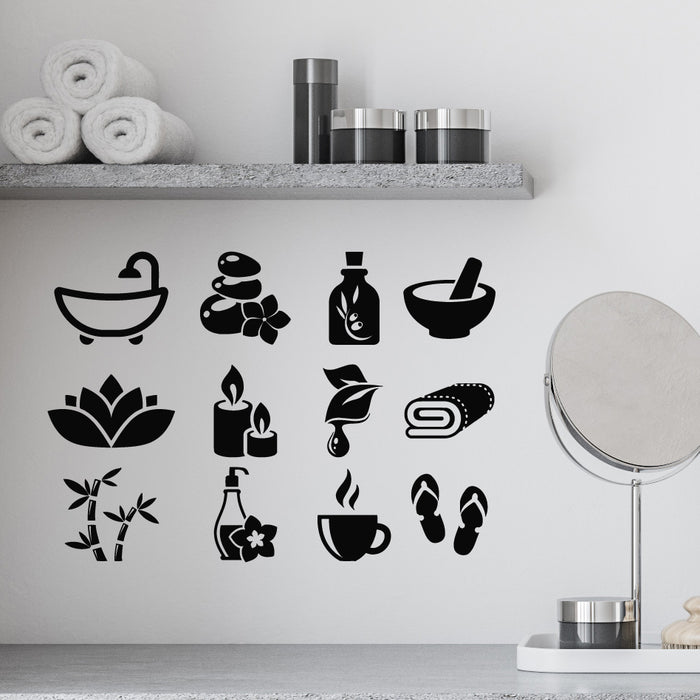Vinyl Wall Decal Spa Salon Icons Massage Health Care Relax Stickers Mural (g9329)