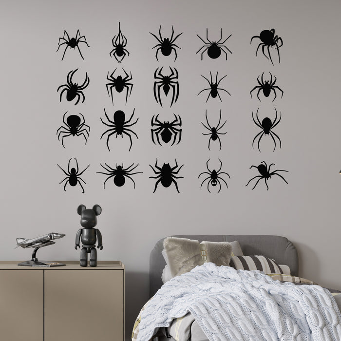 Vinyl Wall Decal Black Silhouette Spider Side Set Icon Kids Room Stickers Mural (g9908)