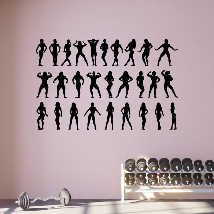 Vinyl Wall Decal Female Bodybuilder  Silhouette Collection Fitness Girl Gym Stickers Mural (g9000)