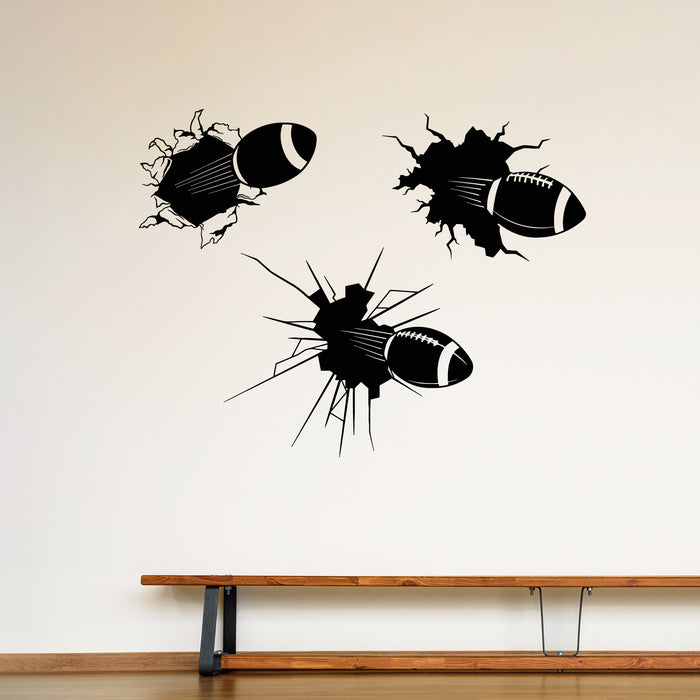Vinyl Wall Decal Ball Hit Wall American Football Rugby Sport Stickers Mural (L069)