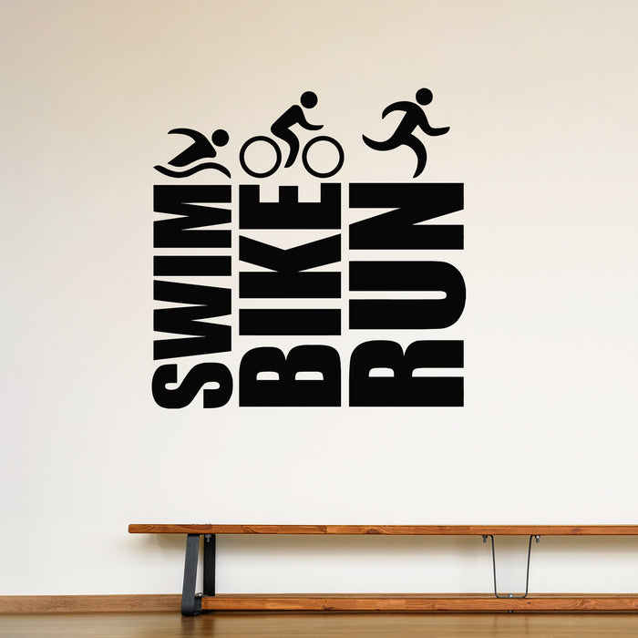 Vinyl Wall Decal Marathon Sport Poster Triathlon Swim Run Bike Stickers Mural (g9408)