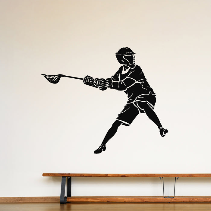 Vinyl Wall Decal Lacrosse Sport Game Player Sticks and Helmet Stickers Mural (g9643)