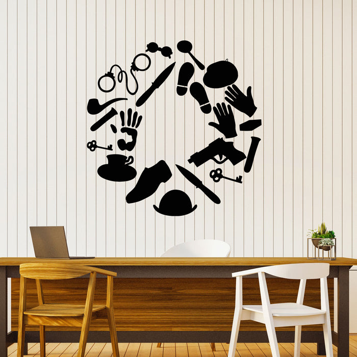 Vinyl Wall Decal Detective Agency Criminal Illustration Police Spy Men Stickers Mural (g8532)