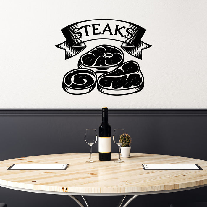 Vinyl Wall Decal Barbecue Steakhouse Menu Steak Meat Beef BBQ Stickers Mural (g9046)