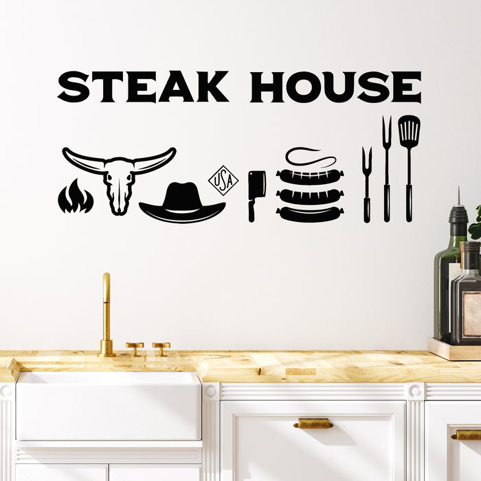Vinyl Wall Decal Butchery Logo Steak House Fresh Tasty Steak Stickers Mural (g9845)