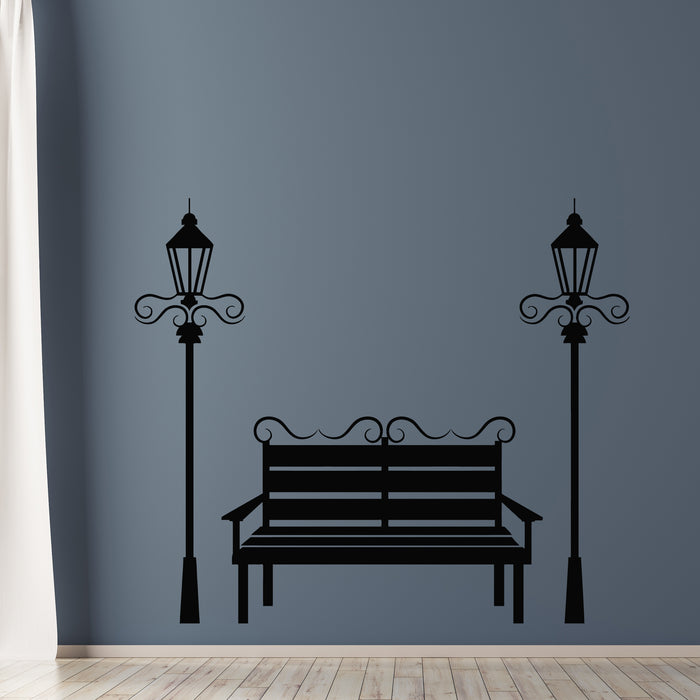 Vinyl Wall Decal Lanterns In The Park Bench Street Style Decor Stickers Mural (g9217)