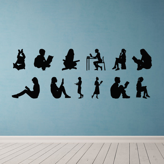 Vinyl Wall Decal Child Silhouette People Reading Books Library Stickers Mural (g9902)
