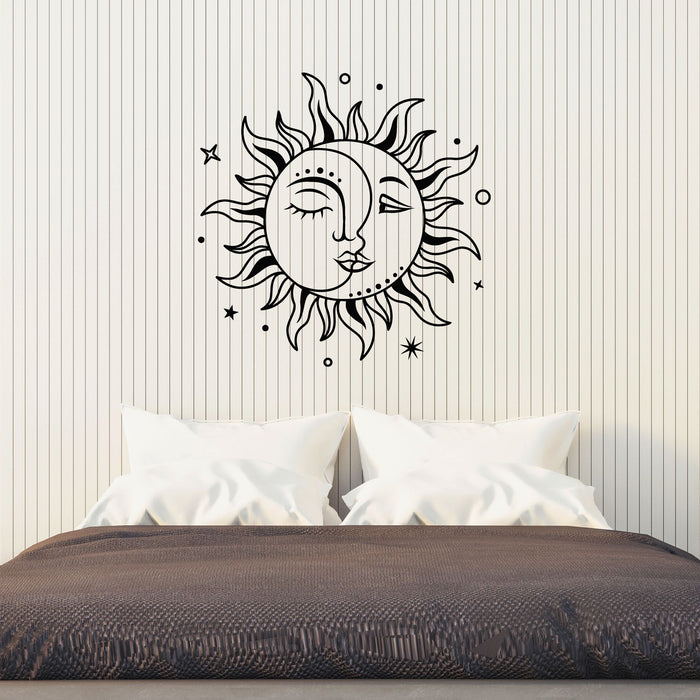 Vinyl Wall Decal Crescent Moon Sun Face Bedroom Good Night Stickers Mural (g8551)