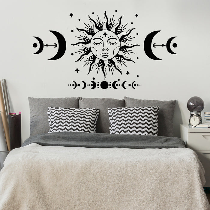 Vinyl Wall Decal Boho Sun Face Symbol Moon Zodiac Magical Icon Stickers Mural (g9083)