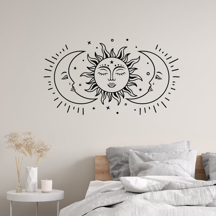 Vinyl Wall Decal Heavenly Sun Crescent Moon With Face Zodiac Stickers Mural (g9981)