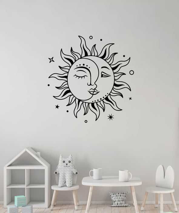 Vinyl Wall Decal Crescent Moon Sun Face Bedroom Good Night Stickers Mural (g8551)