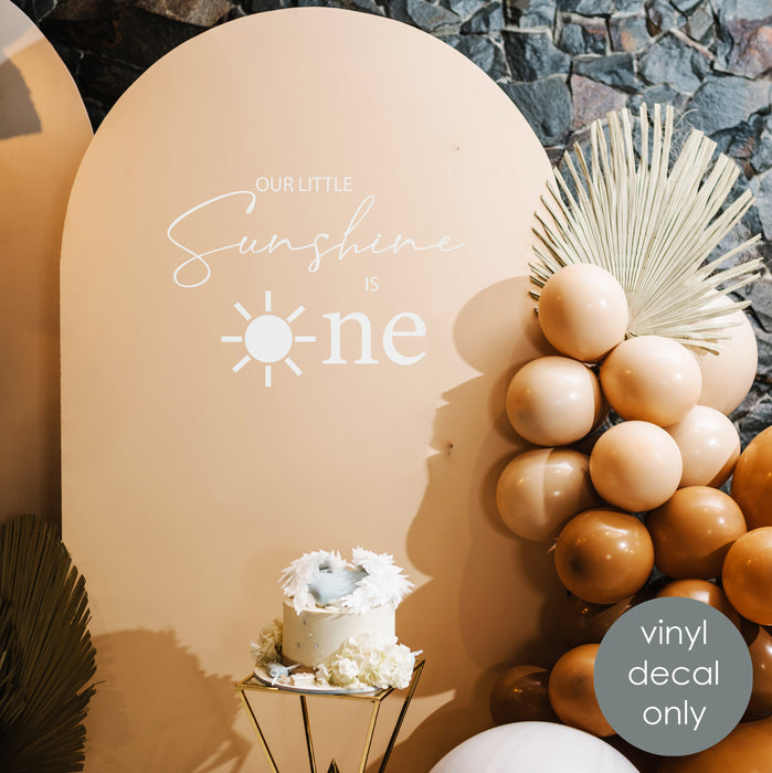 “Our Little Sunshine is One” Vinyl Decal – Custom First Birthday Backdrop Decoration w137