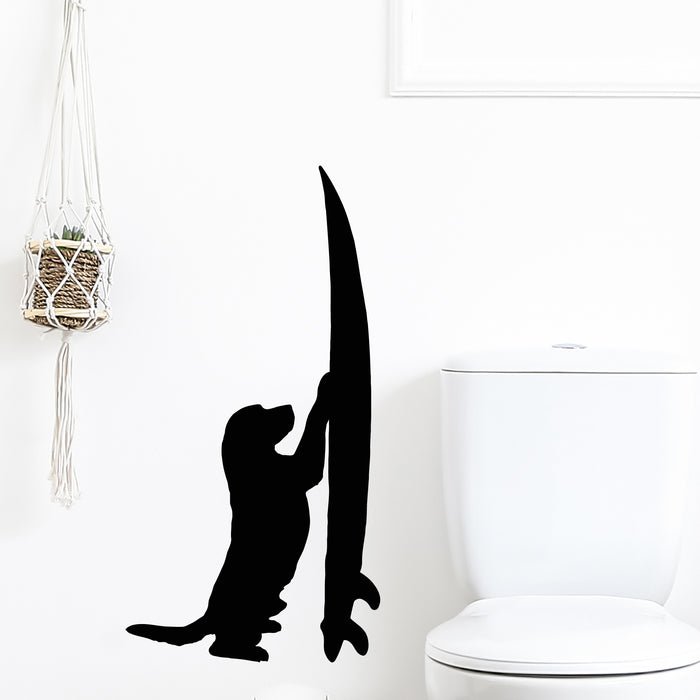 Vinyl Wall Decal Surfboard Silhouette Dog Surfer Beach Style Stickers Mural (g9347)